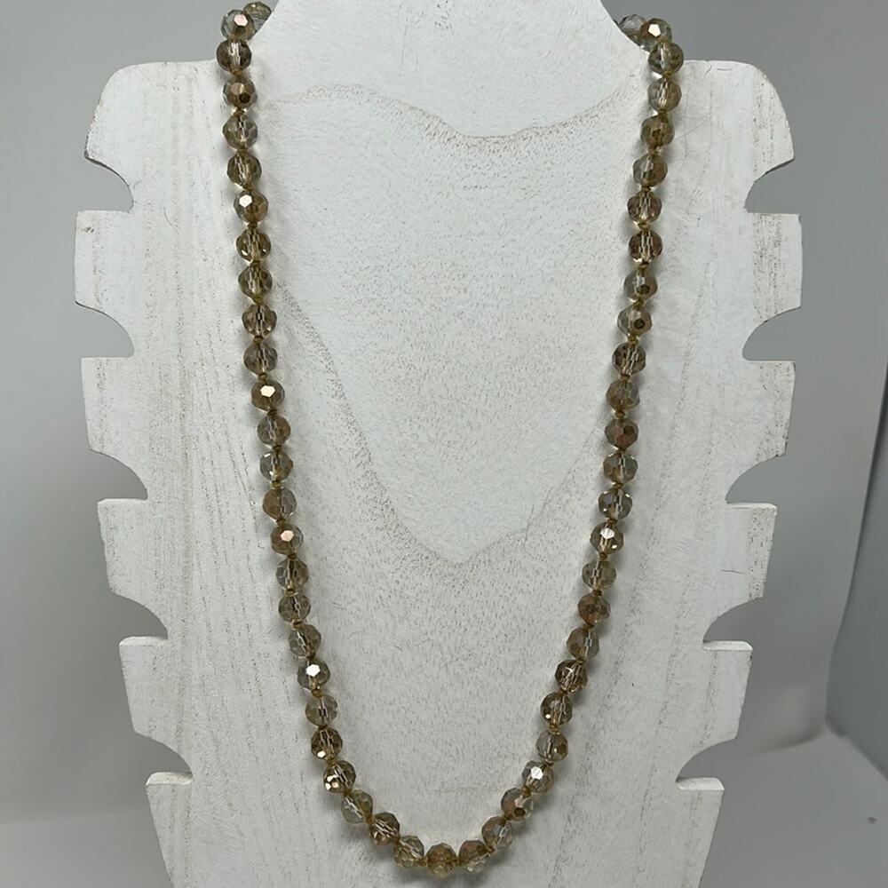 Pale Gold Faceted Beads Strung on Adjustable Cordage Necklace 20 inches